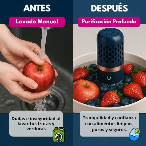 Purificador de Frutas y Verduras - Elimina hasta el 99% de pesticidas, bacterias y residuos invisibles en solo 10 minutos